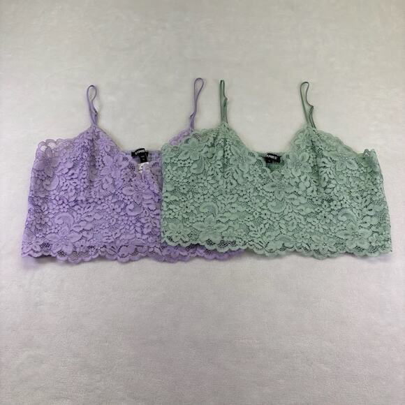 Express Allover Lace Cropped Cami Ruched Back Size XL (2) Purple & Green - Picture 1 of 9